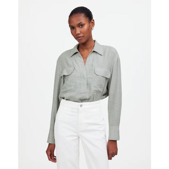 Madewell Popover Shirt in Grey as Header Flannel Pocket XS NT237 Casual Cozy - Picture 1 of 11